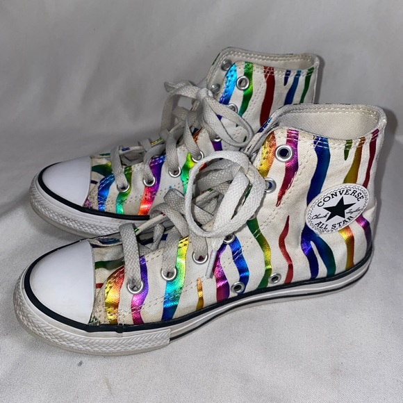 Converse Shoes Converse Zebra Striped Rainbow Colorful 2 Girls High